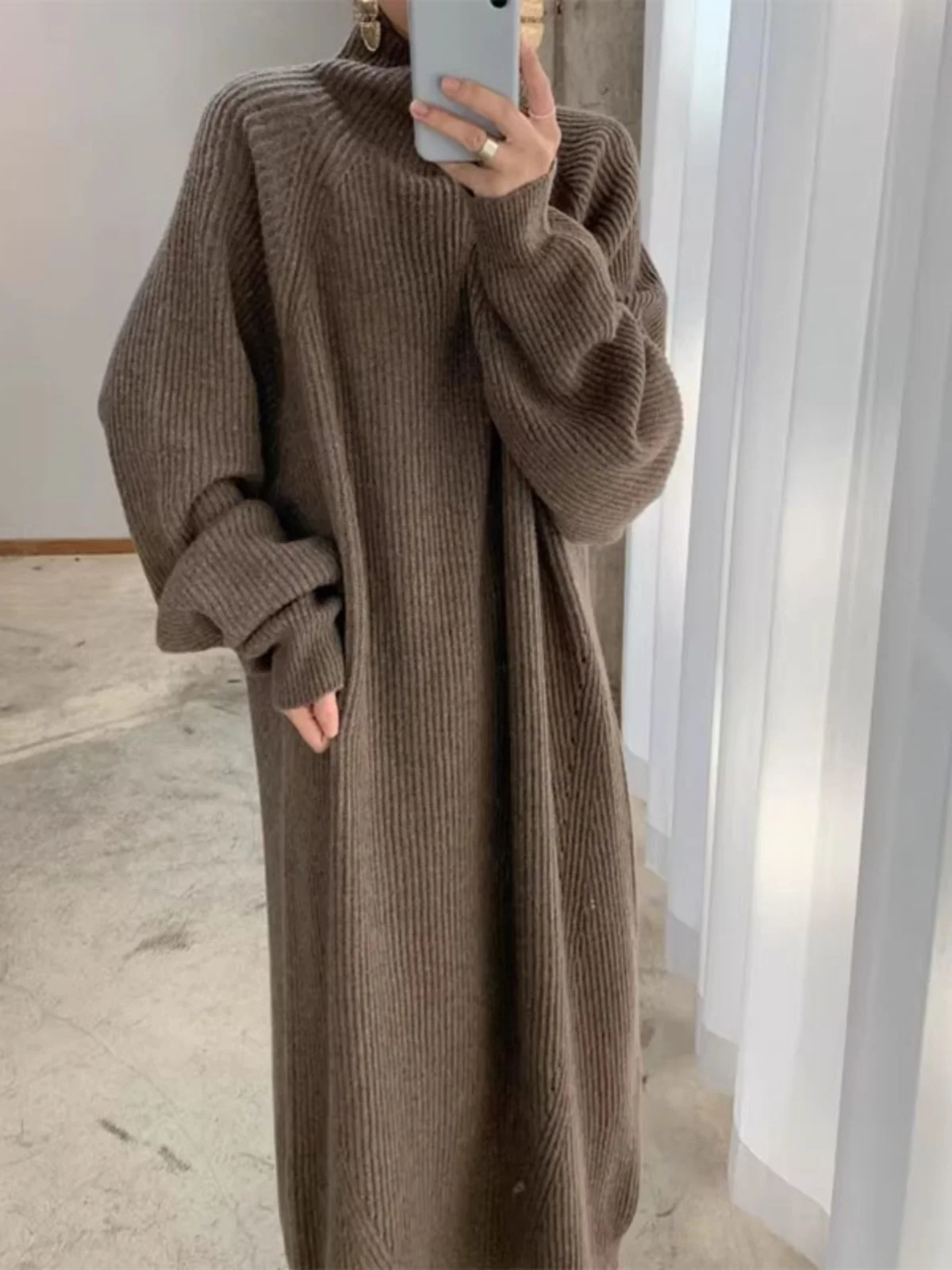 Chic Autumn Winter Thiened Long High Collar Sweater Dr Women's Loose Comfortable Warm Faion Korean Sle Knitted Dr