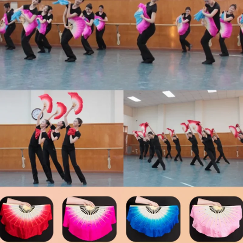 2pcs Yangko Dance Fan 100% Real Silk Flutter Circle Fan Veil Square Chinese Folk National Dancer Props Event Party Show Adult 41