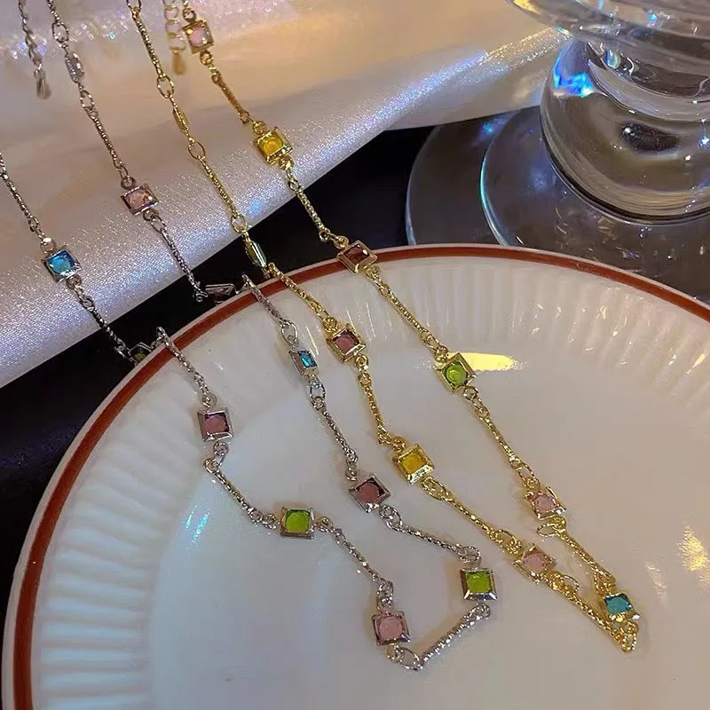 Romantische Bunte Strass-Quasten-Halsketten für Frauen, Böhmische Einfache Zirkon-Herz-Halsketten, Y2K Freundschaftsschmuck Geschenke – Detail 8