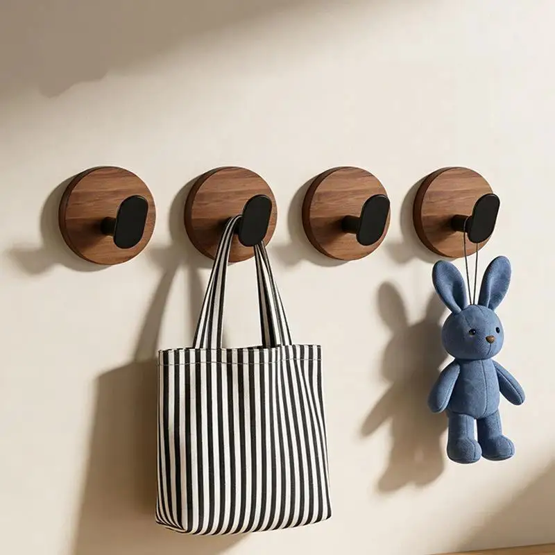 Self Adhesive Wooden Wall Hooks Modern Coat Hooks Natural Wood For Hanging Hats Towels Robe Clothes Keys Bags