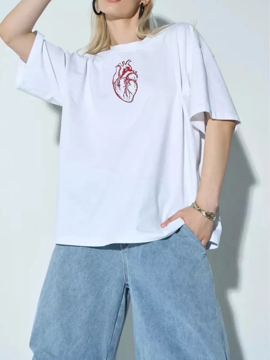 تي شيرت Faionable كاجوال فضفاض مستدير Ne مطبوع ort Sve تي شيرت نسائي قطني مريح ومسامي ماص للعرق