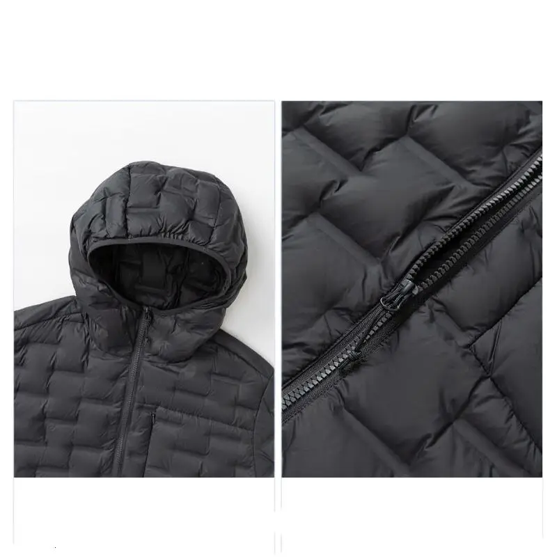 سترة رجالي بقلنسوة 90 بالمائة معطف شتوي منتفخ من ريش البط الأبيض للرجال دافئ خفيف الوزن بلون سادة ملابس خارجية بسيطة #5