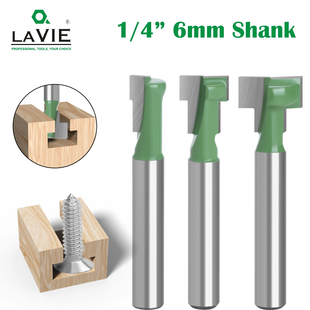 

1pc 1/4" Shank 6.35mm T-Slot Cutter Router Bit Set Hex Bolt Key Hole Bits T Slotting Milling Cutter for Wood Woodworking MC01190