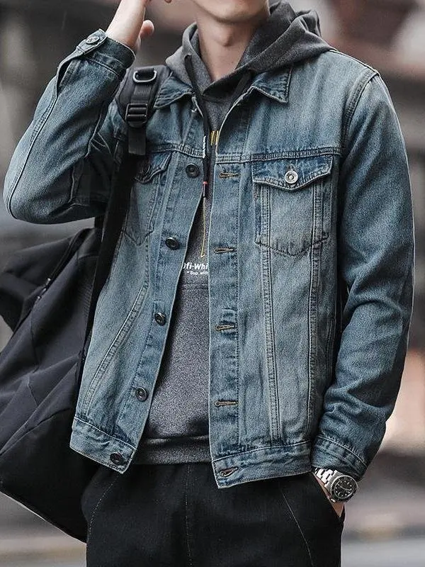 

Модная мужская джинсовая куртка в корейском стиле, больших размеров, повседневная, свободного кроя, зимняя верхняя одежда для туризма, стильная