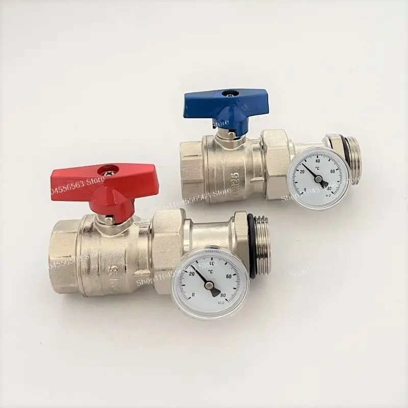 

Heating Accessories Floor Heating Water Separator Brass Ball Valve With Thermometer Red Blue Butterfly Aluminum Handle 1set