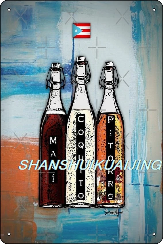 Mavi, Coquito, Pitorro Puerto Rico Bebidas tradicionales Impresión de metal Decoración de letrero de metal - 8 x 12 pulgadas Bar Pub Garage Man Cave Wall