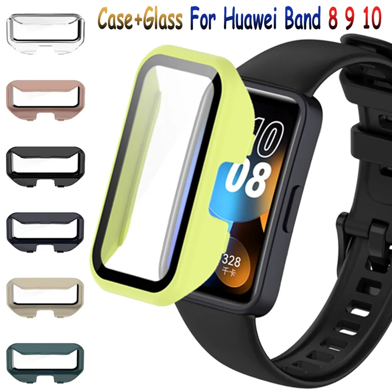 Case+Glass For Huawei Band 10 9 8 HD Screen Tempered Glass Anti-fall Film PC Bumper Protective Shell For Huawei Band 9 10 Correa