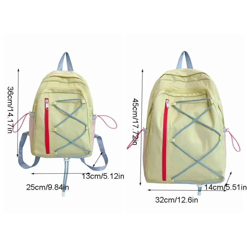 Multi-pockets Drawstring Backpack Solid Color Dopamine Student School Bag Durable Cloth Travel Rucksack Outdoor Activities