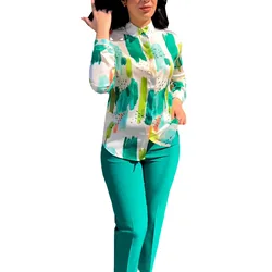 Vestiti africani per le donne estate elegante donna africana stampa a maniche lunghe 2 pezzi Set camicia pantalone lungo completi coordinati