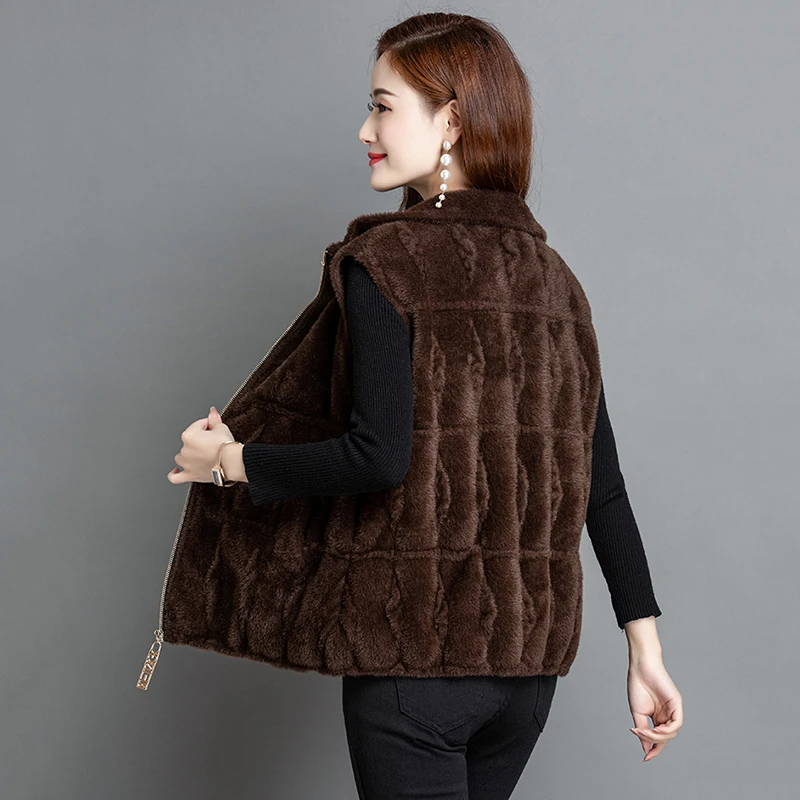 

Autumn Winter Waistcoat Female 2022 New Imitation Mink Fleece Sweater Vest Women Outer Wear Fashion Loose Zipper Waistcoat Vest