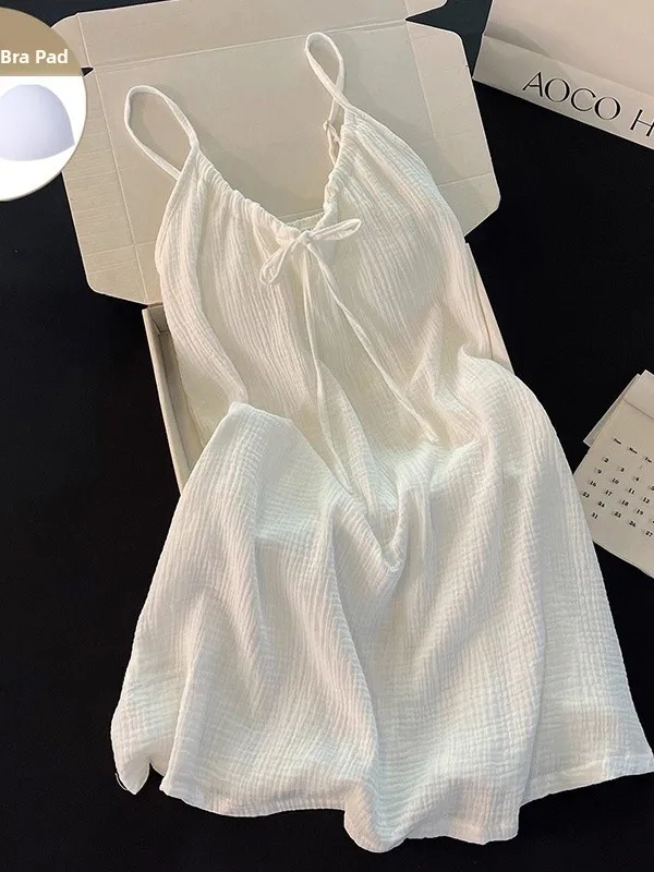 

Sweet Knot Home Dress Women's Loose Midi Skirt Breathable Comfortable Summer Casual V-neck Pullover Polyester