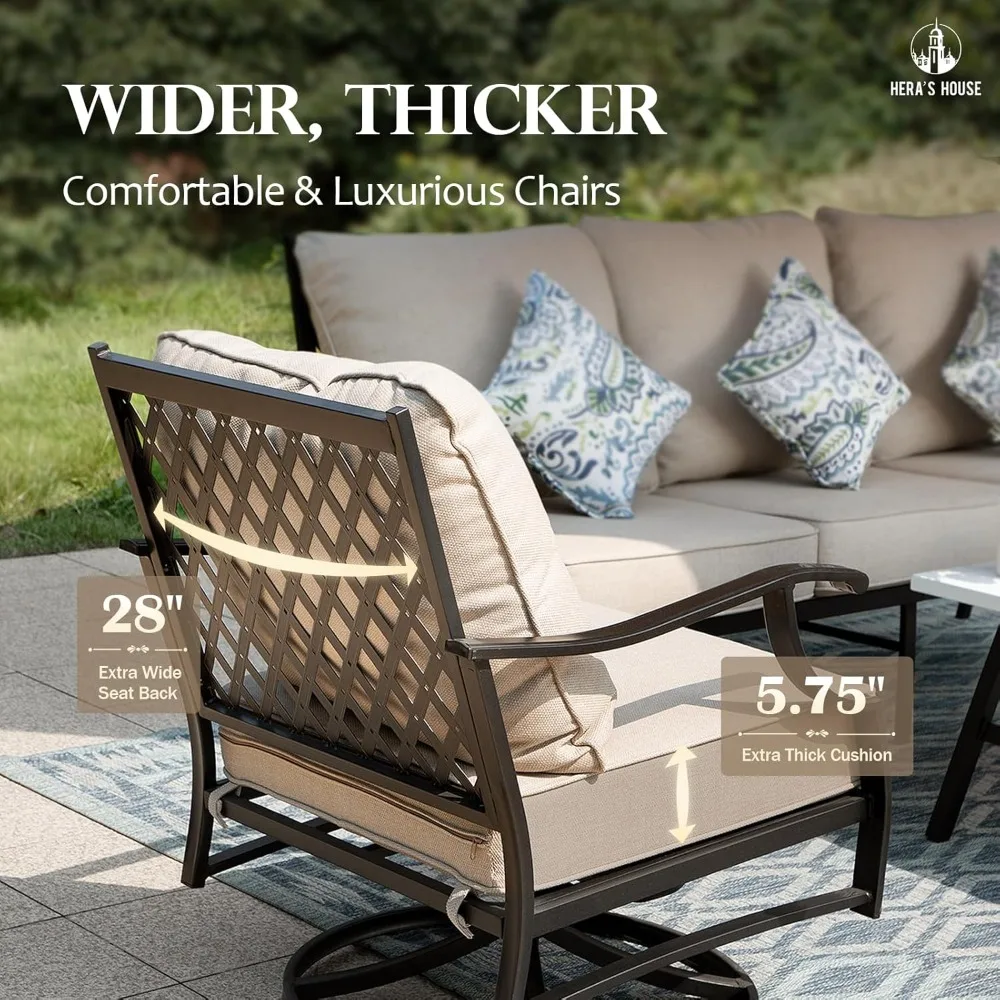 

7 Piece Patio Furniture Set, 2 Swivel Chair, 2 Fixed Chair, 2 x Ottoman, 1 3-Seat Sofa, for Lawn Garden Backyard