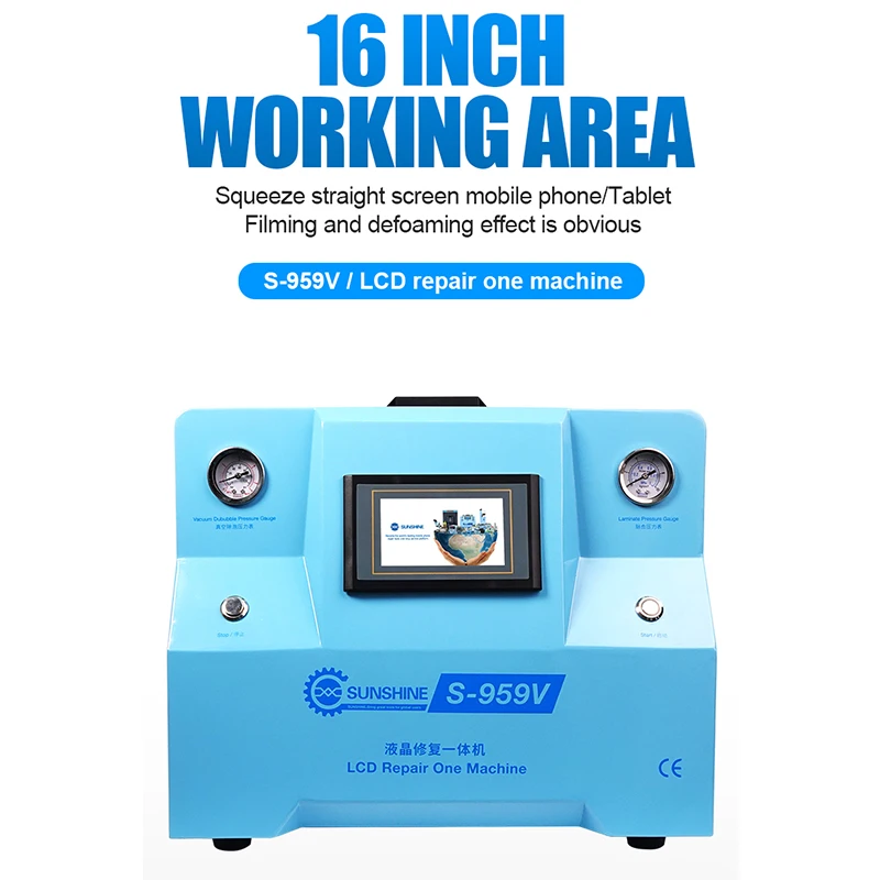 SUNSHINE S-959V All In One LCD Lamination Defoaming Machine For Max 12.9 inches Screen Repair Built-in Pump And Air Compressor