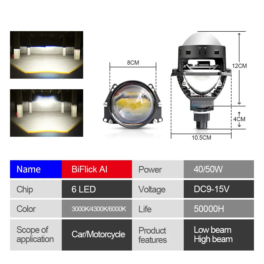 

APP Control 3 Inch Bi LED Projector Lens Car Headlight Retrofit 12V 50W Hi Lo Beam 3000K 6000K Universal H4 H7 H11