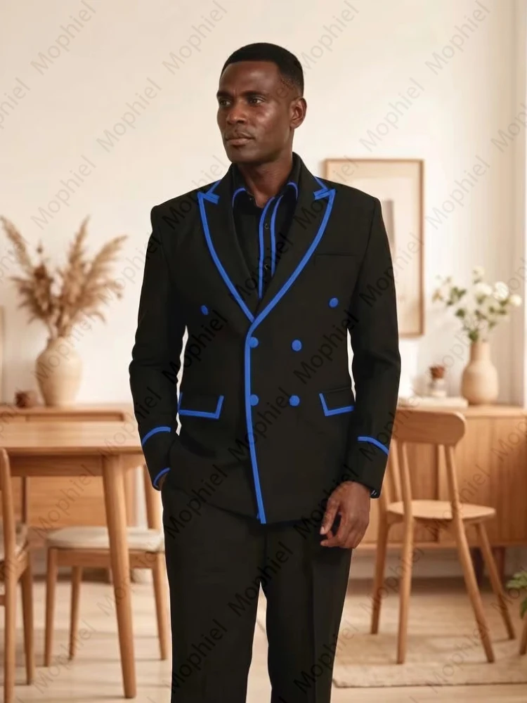 Luxury Suits for Men Black Double Breasted Piping Details 2 Pieces Wedding Mix Match Separates Blazer for Man Formal Tuxedo