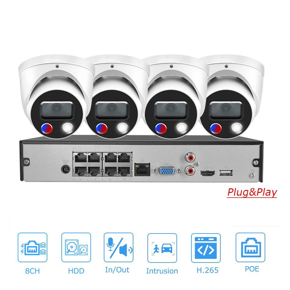 POE NVR NVR2108HS-8P-4KS3 보안 시스템, 8CH CCTV 키트, 8MP 풀 컬러 IP 카메라 