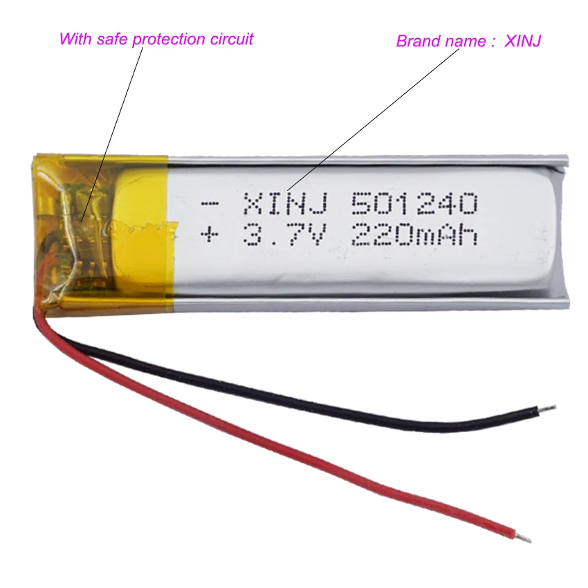 10Pcs 3.7V 220mAh 0.814Wh Rechargeable Li Lithium Battery Li-ion 501240 For Sat Nav Bluetooth Speaker LED Driving Recorder Pen