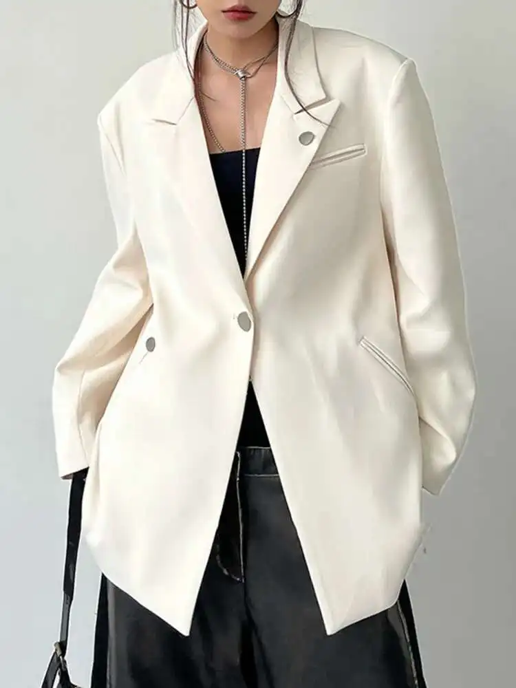 Fanan temperamento único botão reunido cintura blazers para mulheres manga longa moda feminina jaquetas 2025 primavera novos casacos