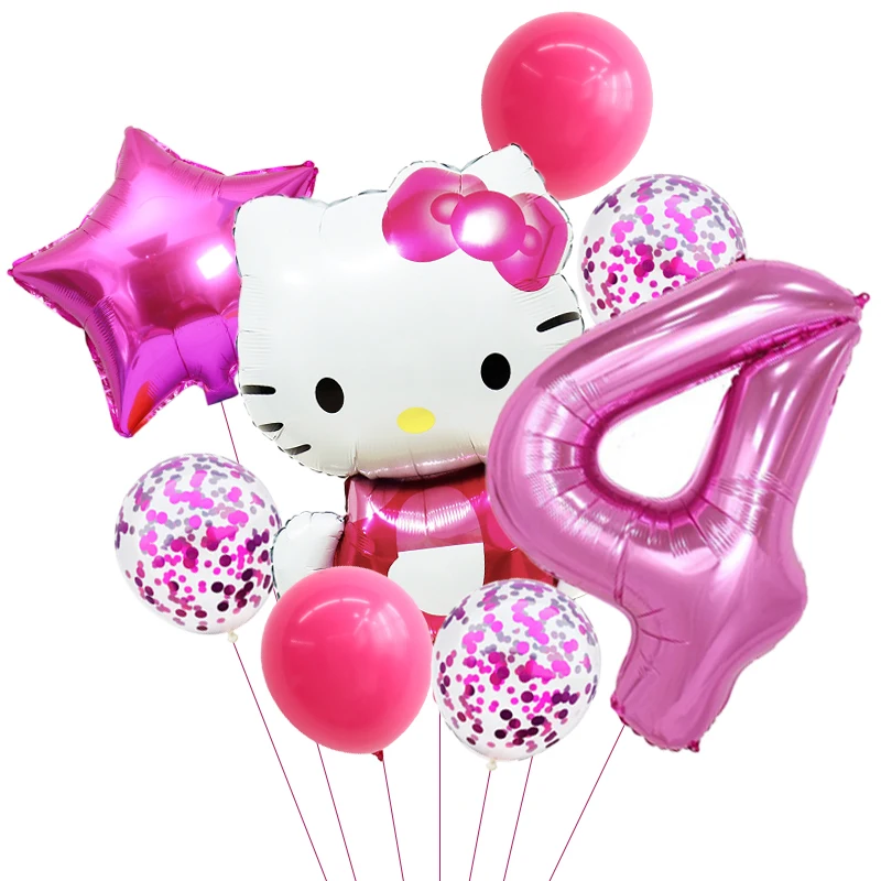 8pcs Hello Kitty Foil Balloons set anime cat Confetti Latex Balloon Kids Birthday Party Decorations Balloon Baby Shower Supplies