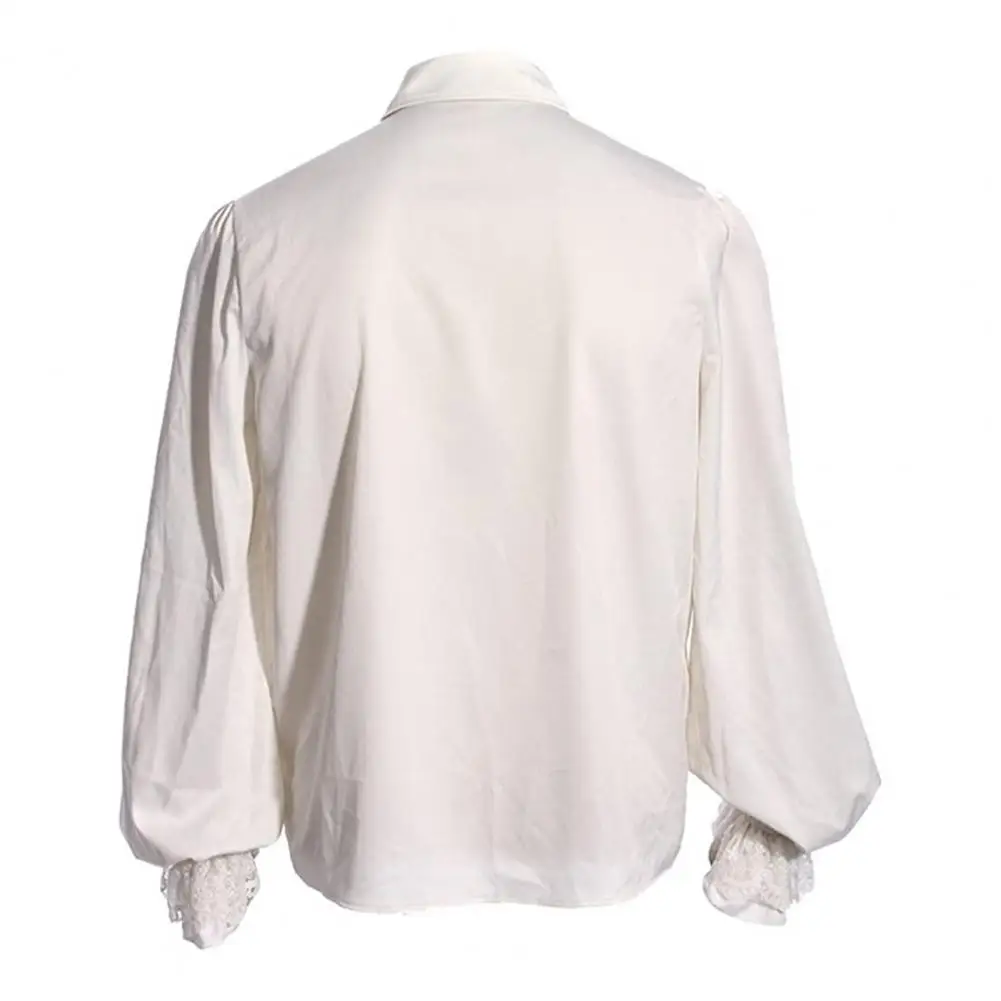 

White Shirt Renaissance Vintage Royal Style Men's Performance Shirt with Ruffle Turn-down Collar Lantern Sleeves for Halloween