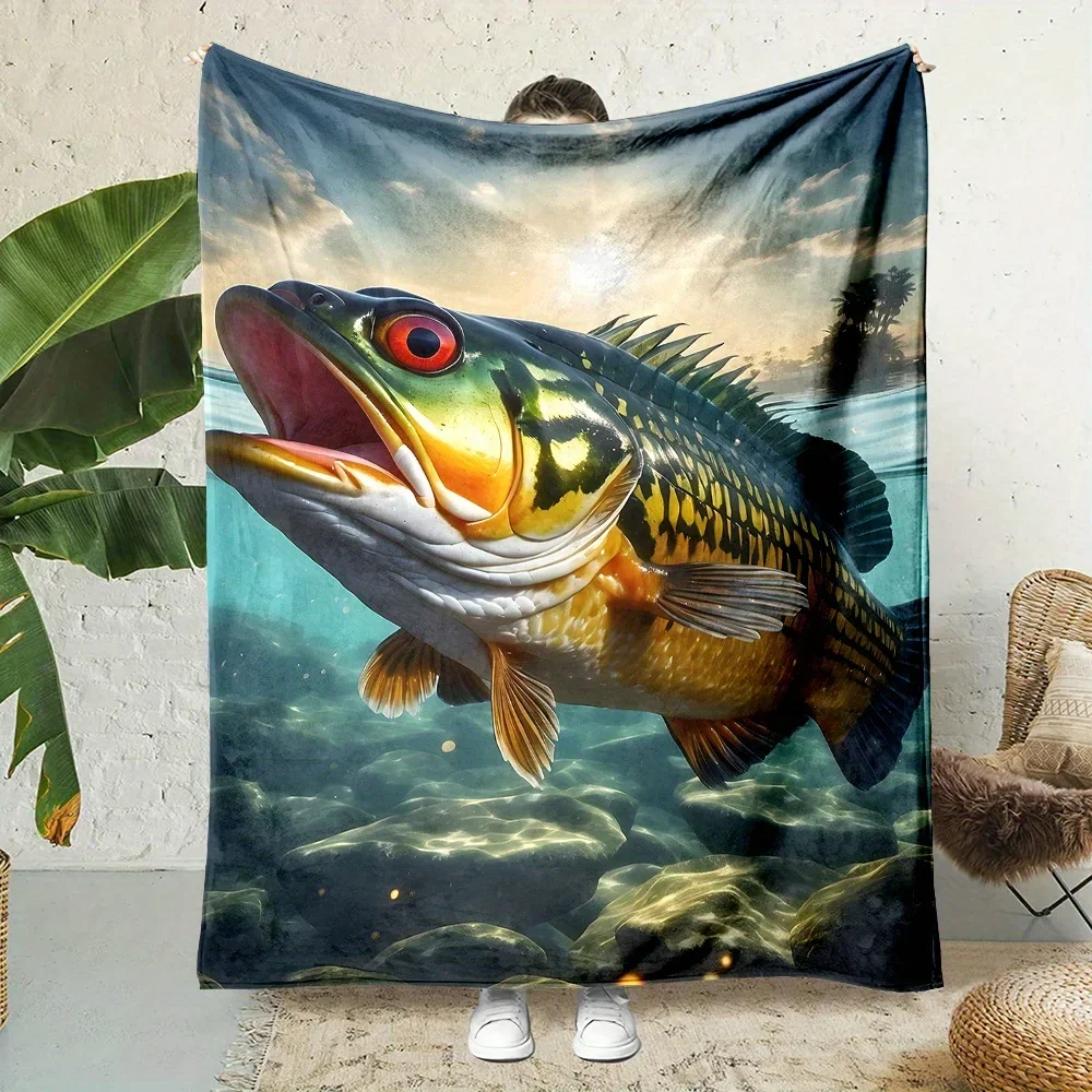 

Cozy Flannel Throw Blanket with Vibrant Fish Print Soft Reversible AllSeason Comfort for Couch Bed Office and Travel