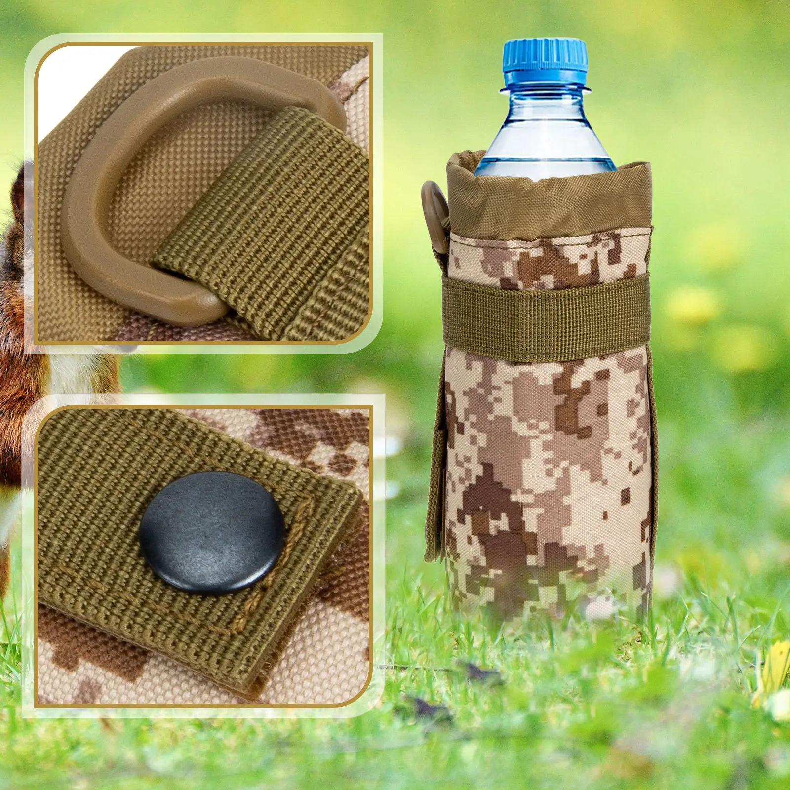 Nylon Insulated Water Bottle Carrier Bag Heat Retaining Waterproof Non-Skid Portable Adjustable Strap for Outdoor Hiking Camping