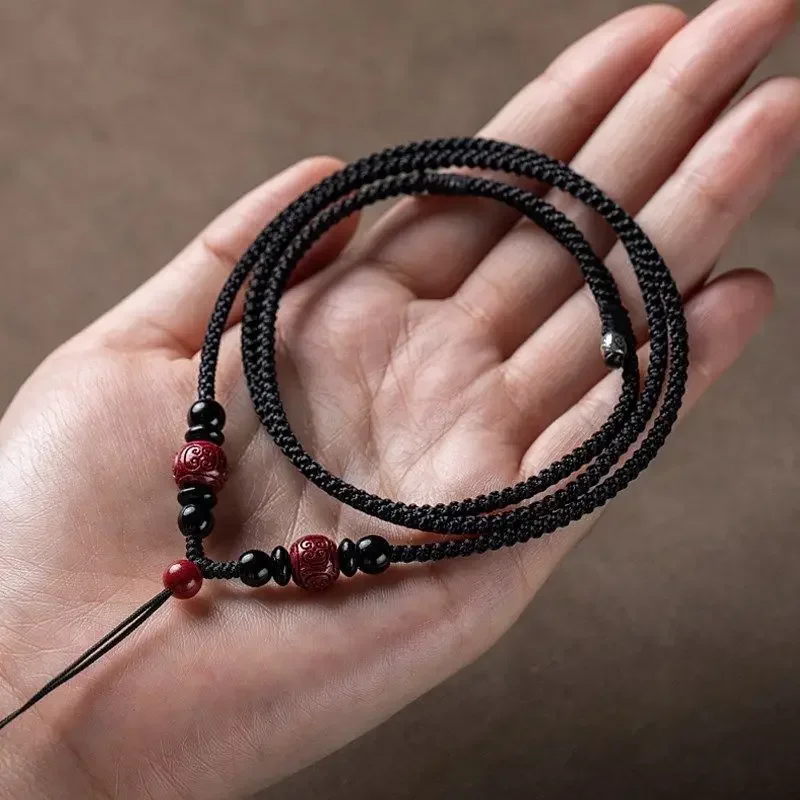 Original Hand-woven Zijin Cinnabar Pendant Rope Necklace Rope Adjustable YuPei Jade Pendant Rope for Men and Women Sweater Chain