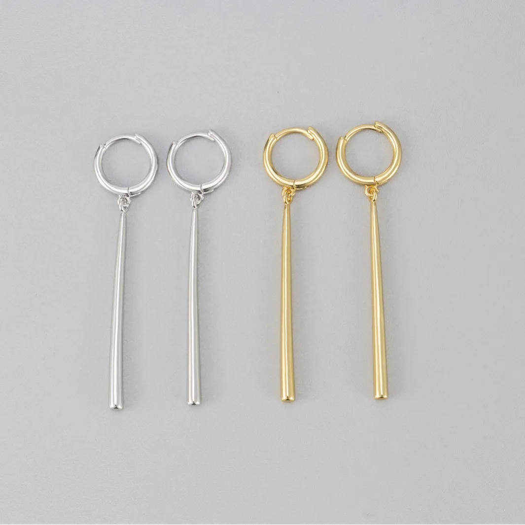 Long Bar Drop Hoop Earrings for Women, Minimalist Vertical Bar Dangle Huggie Earrings, Trendy Gold Silver Fashion Ear Jewelry