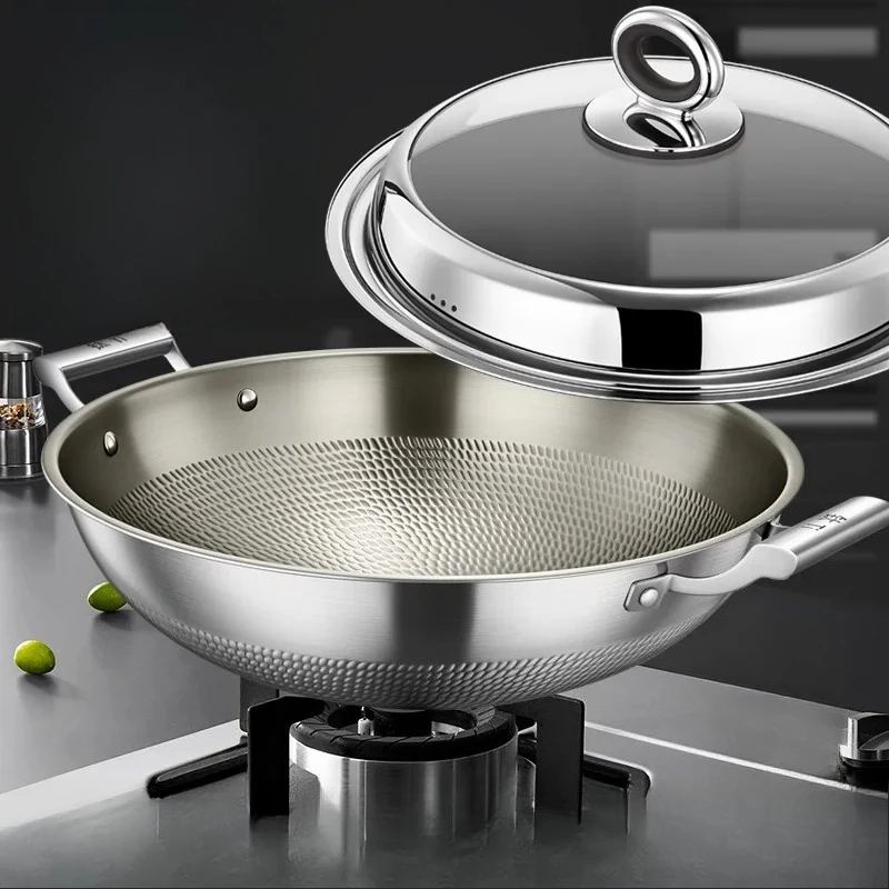 Titanium Non-Stick Frying Pan for Home Use, Double Handle, Uncoated, Large Size, Suitable for Gas Stove and Induction Cooker