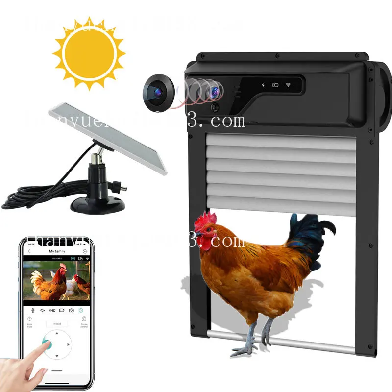 Factory direct saleSmart visual coop door with camera and solar panel, IP65 waterproof, suitable for poultry farms and backyards