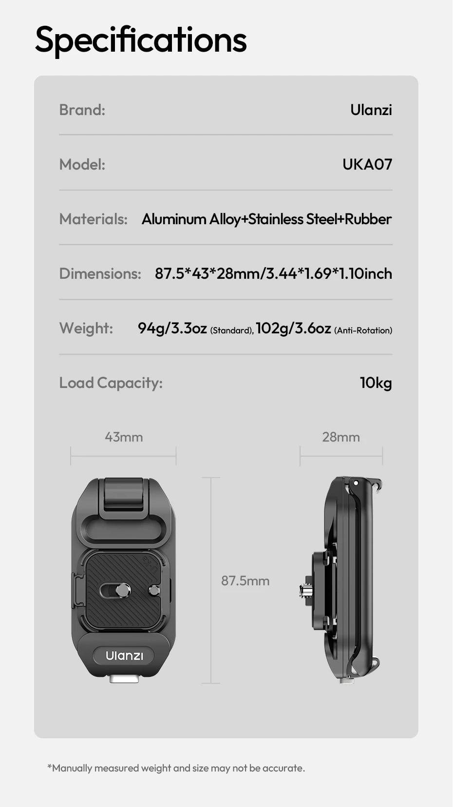 Ulanzi UKA07 Uka Schnellspann-Set für Rucksack, problemlos, zum Aufhängen, 10 kg Tragfähigkeit, für Arca-Swiss und F38 Schnellspannsystem – Detail 20
