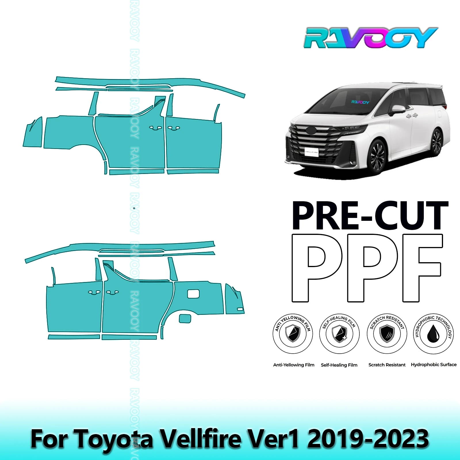 

For Toyota Vellfire Ver1 2019-2023 8.5mil Clear Matte Pre-Cut PPF Door & A/B Pillar Kit TPU Paint Protection Film Set