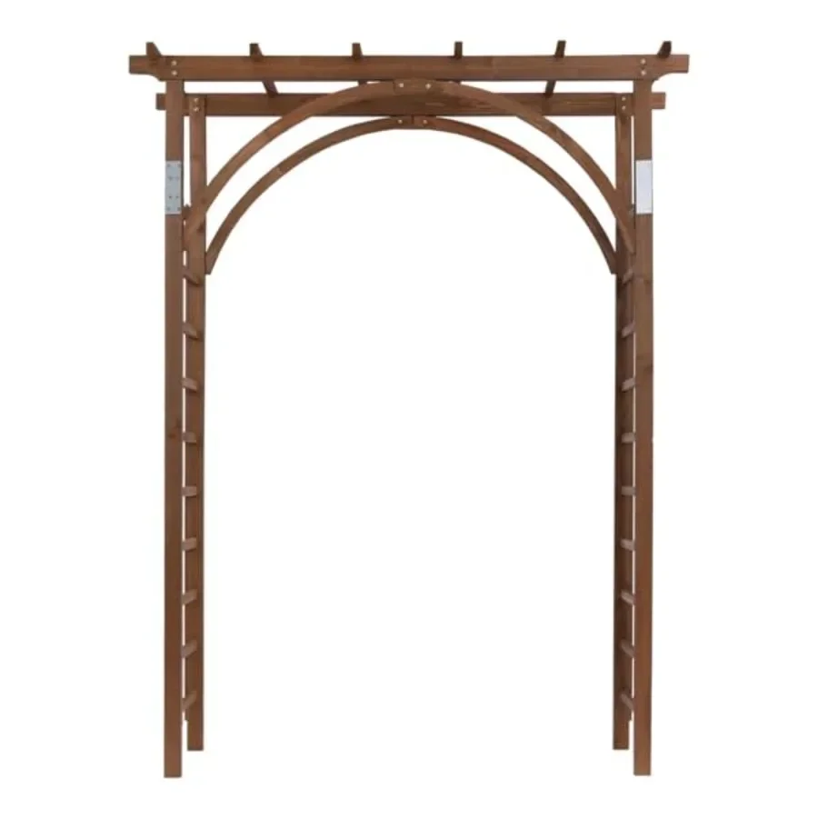Elegant Dark Brown Wooden Arch Trellis for Climbing Plants, Flat Top Outdoor Arbor for Roses, Vines, Vegetables, and Decorative