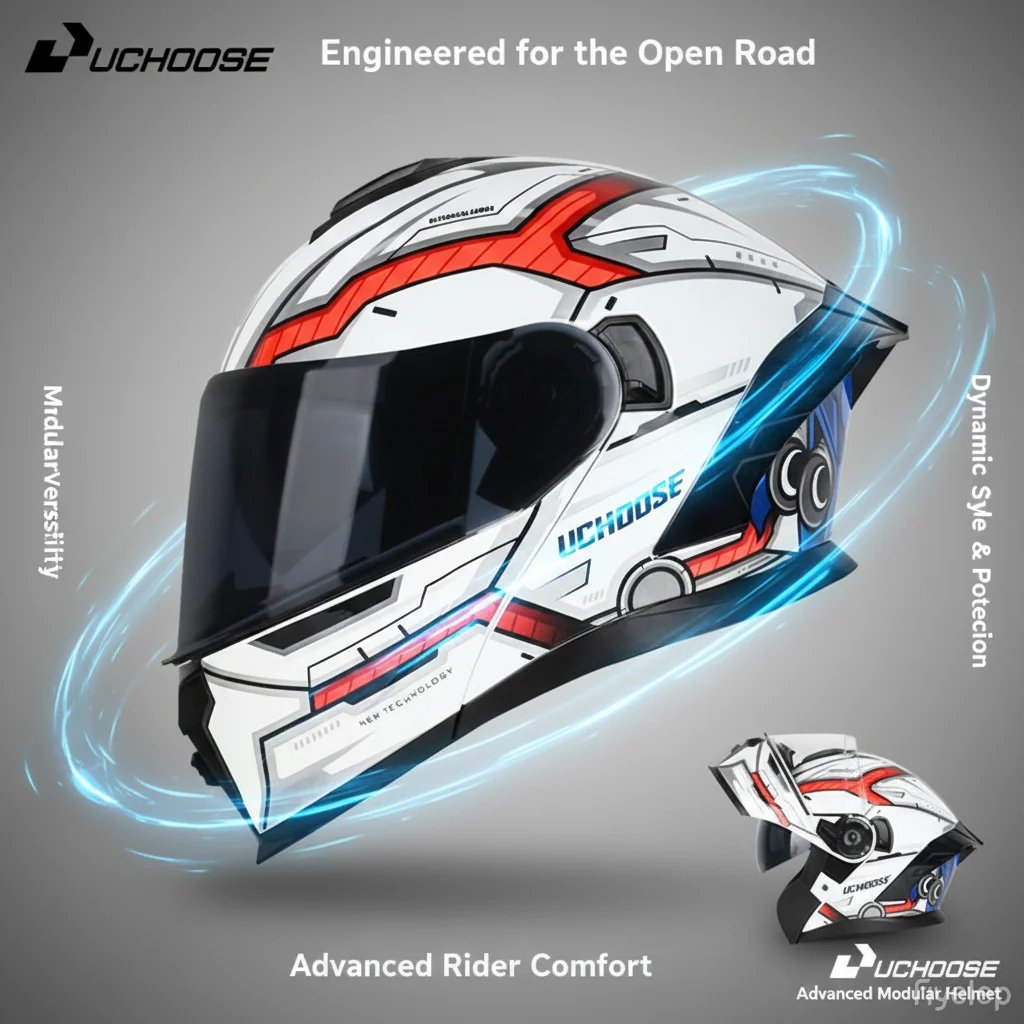 815 Uchoose DOT Approved Full Face Helmet Crash Motorbike Protective Gear Men Women Flip Up Helmet Motorcycle Double Sun Visor