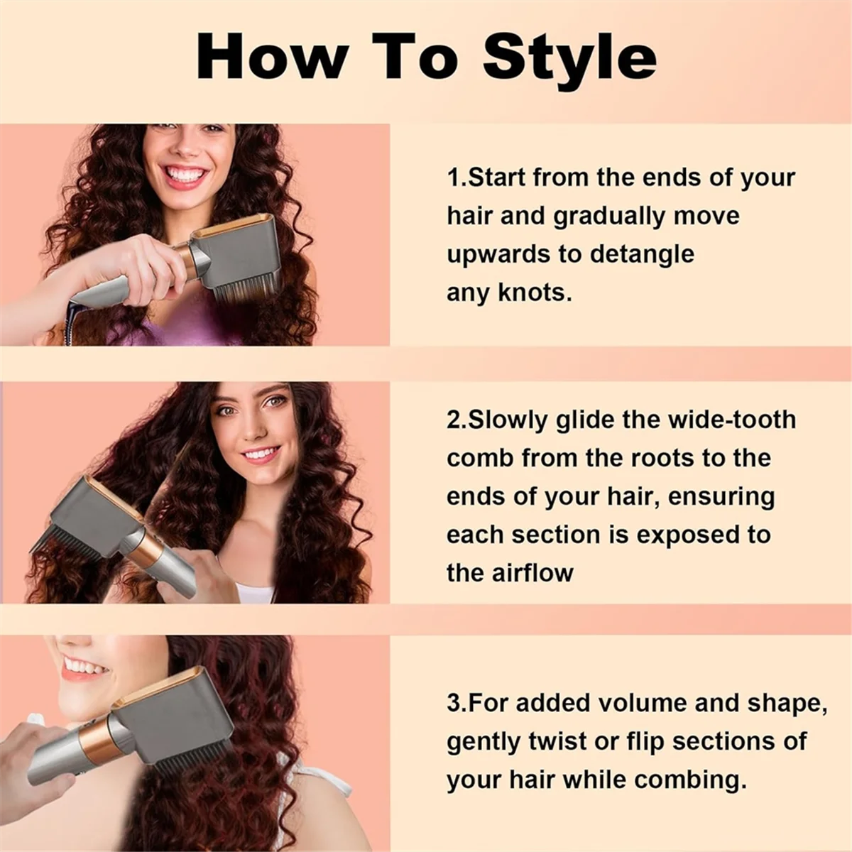 Pre-Styling Dryer Attachment for HS01 HS05 Styling Air Nozzle with Wide-Tooth Comb Hair Styler Accessories-A70Z