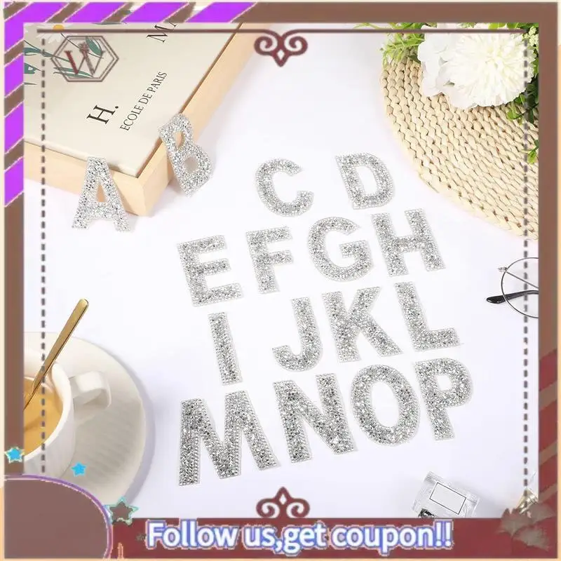 (New)-52 Pieces Glitter Rhinestone Alphabet Letter Stickers Kit 2.4 Inch Resin Rhinestone Iron On Letter Glitter Self-Adhesive A