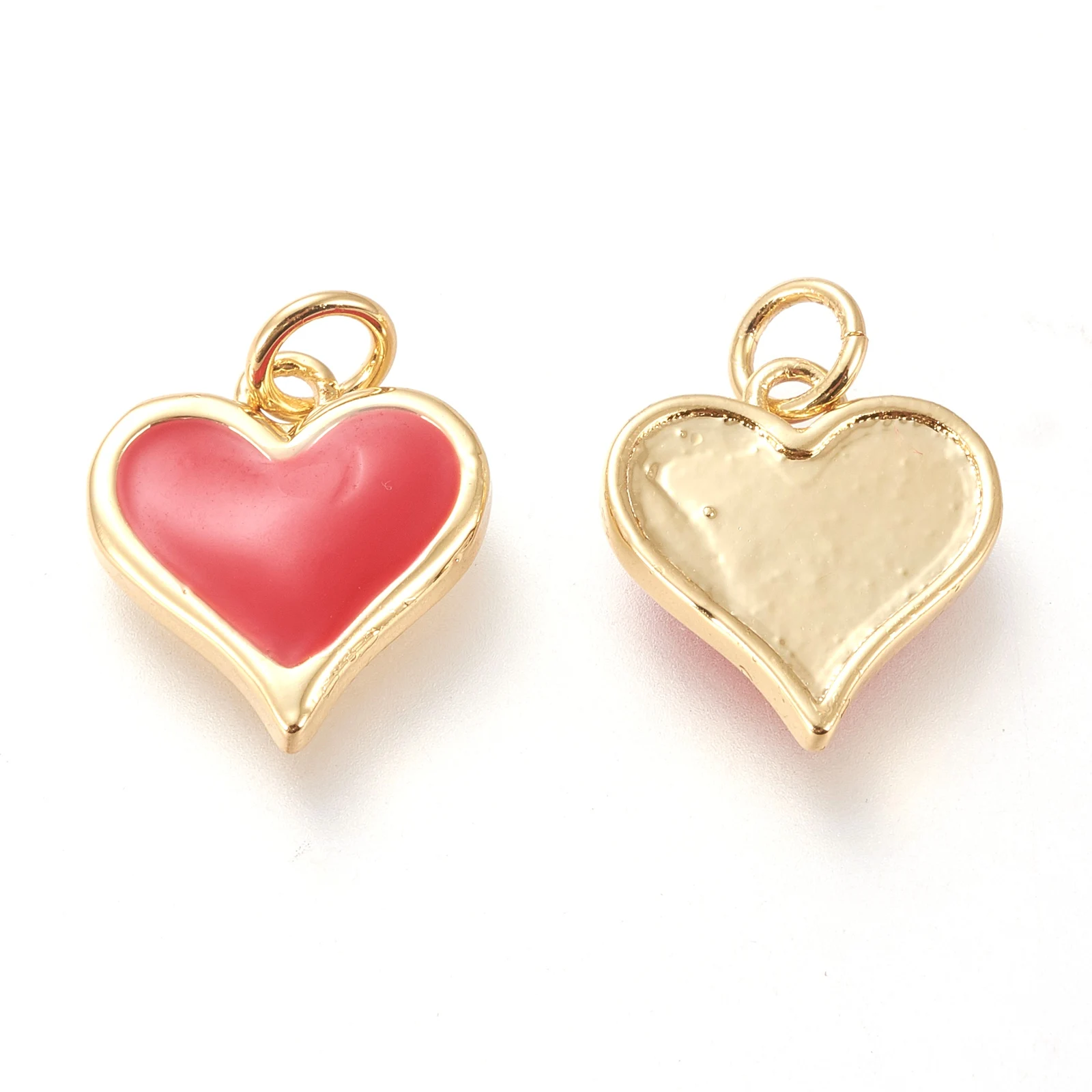 10pcs Red Brass Enamel Love Heart Charms Real 18K Gold Plated for Women Fashion Bracelet Necklace Earrings Making Accessories