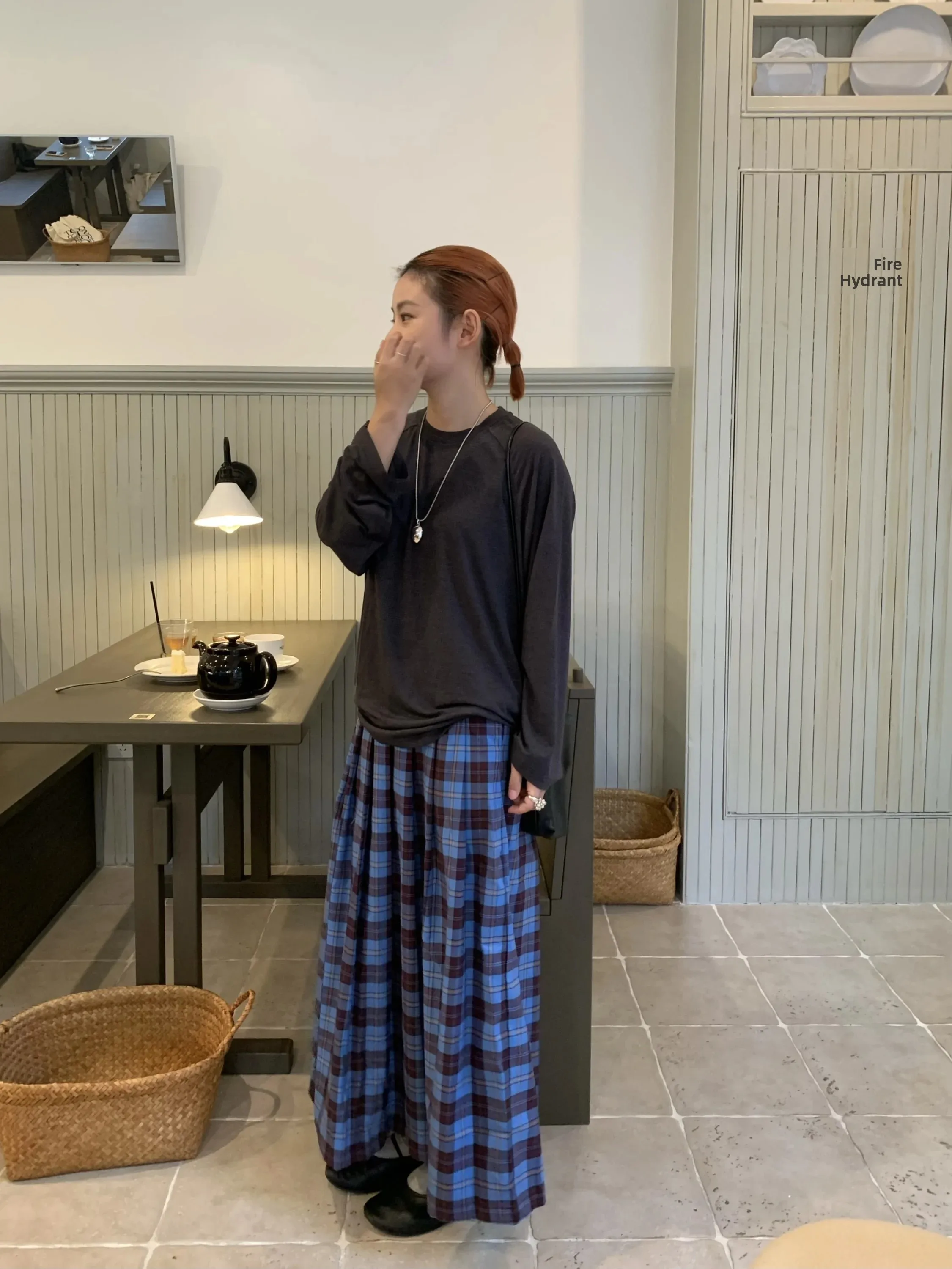 

Retro College Style Long Blue Plaid Skirt Women's Casual Mid-Length Skirt Spring Autumn New Versatile High Waist A-Line Skirt