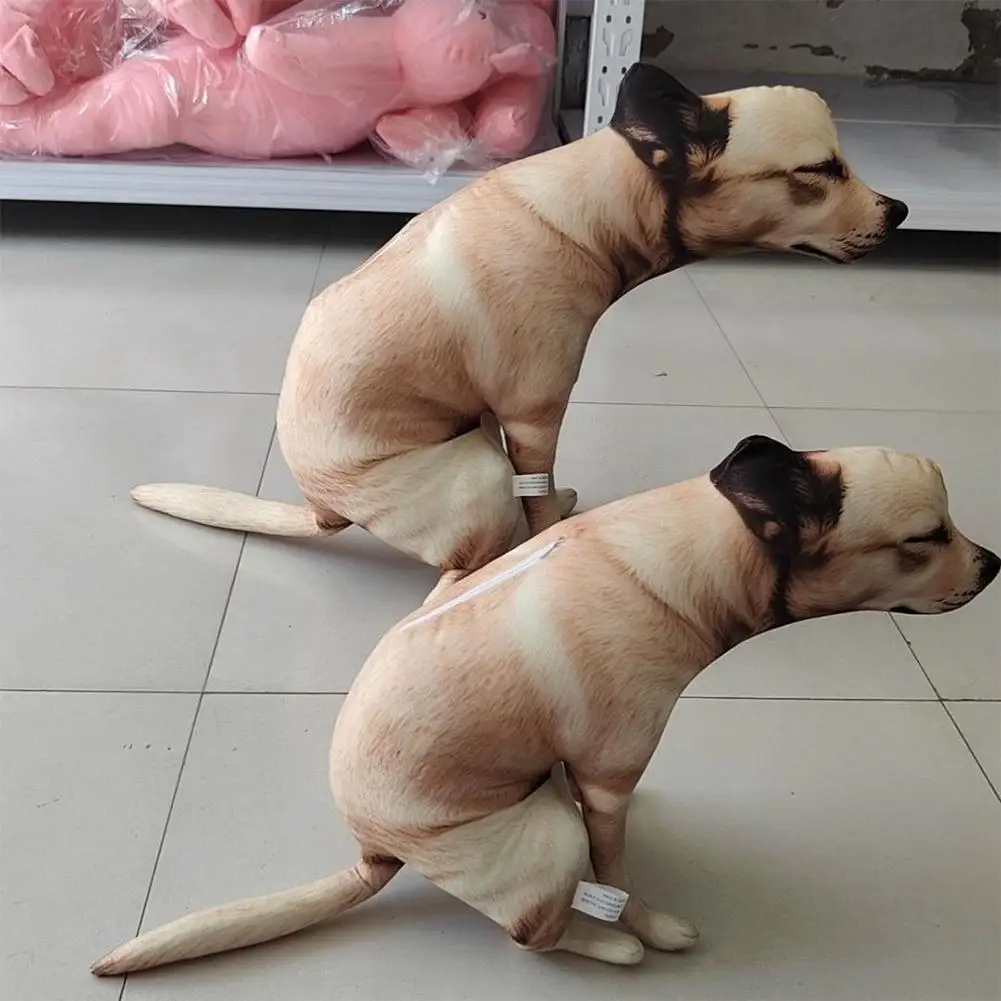 Simulation Dog Plush Toy Squatting Pooping Dog Plush Toy Cute Realistic 3D Printing Stuffed Pillow Novelty Gag Gift