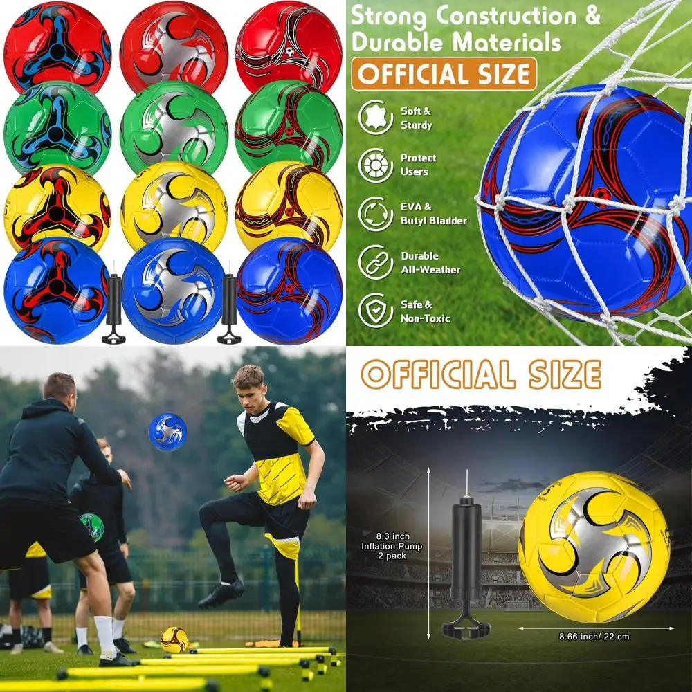

Bulk Pack of 12 Deflated Soccer Balls for Teens and Adults - Size 5, Pump Included, Ideal for Indoor and Outdoor Training, Schoo