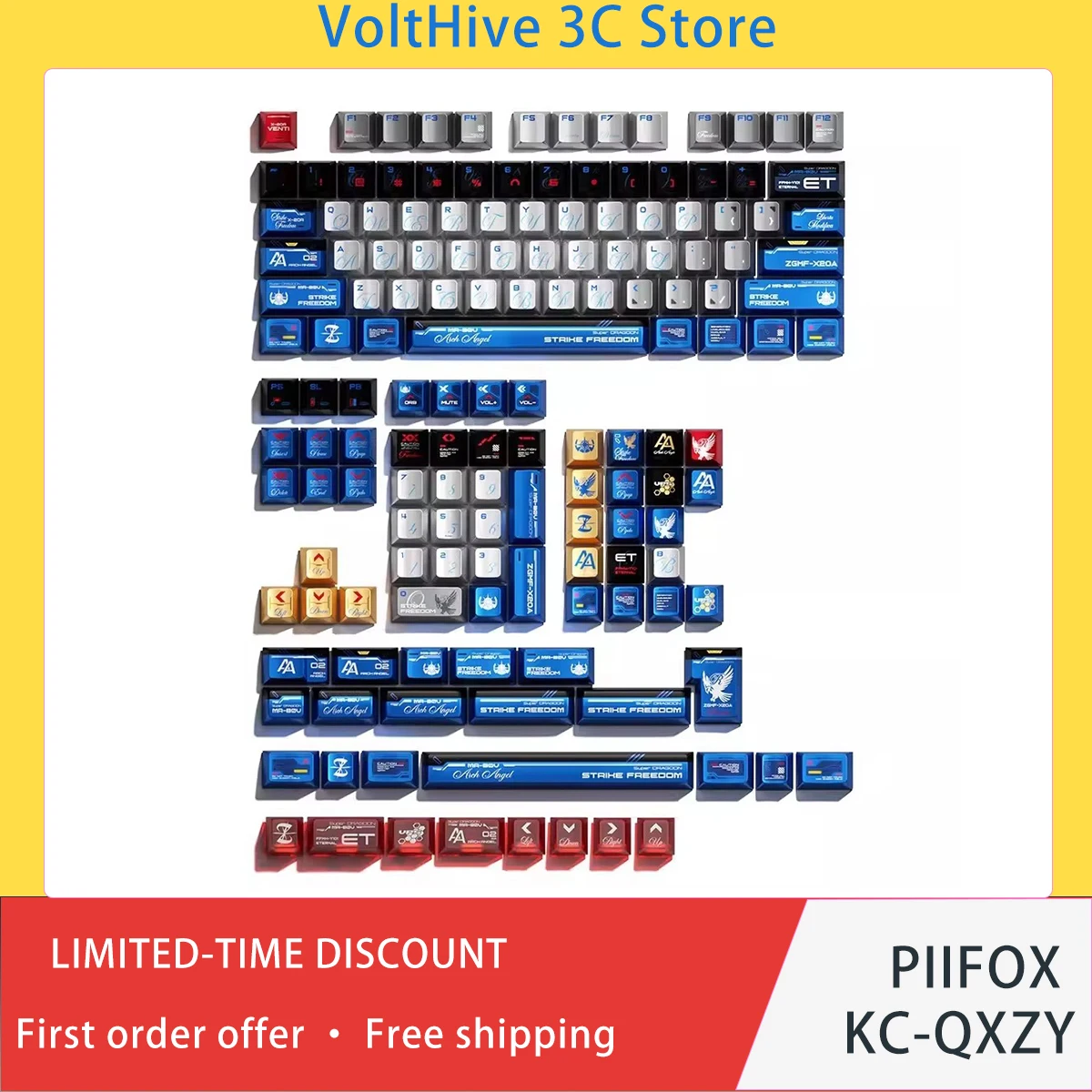 PIIFOX KC‑QXZY Keycaps Original Metallic Paint Sublimation Custom Cherry Profile for Mechanical Keyboard Gaming Accessory Gift