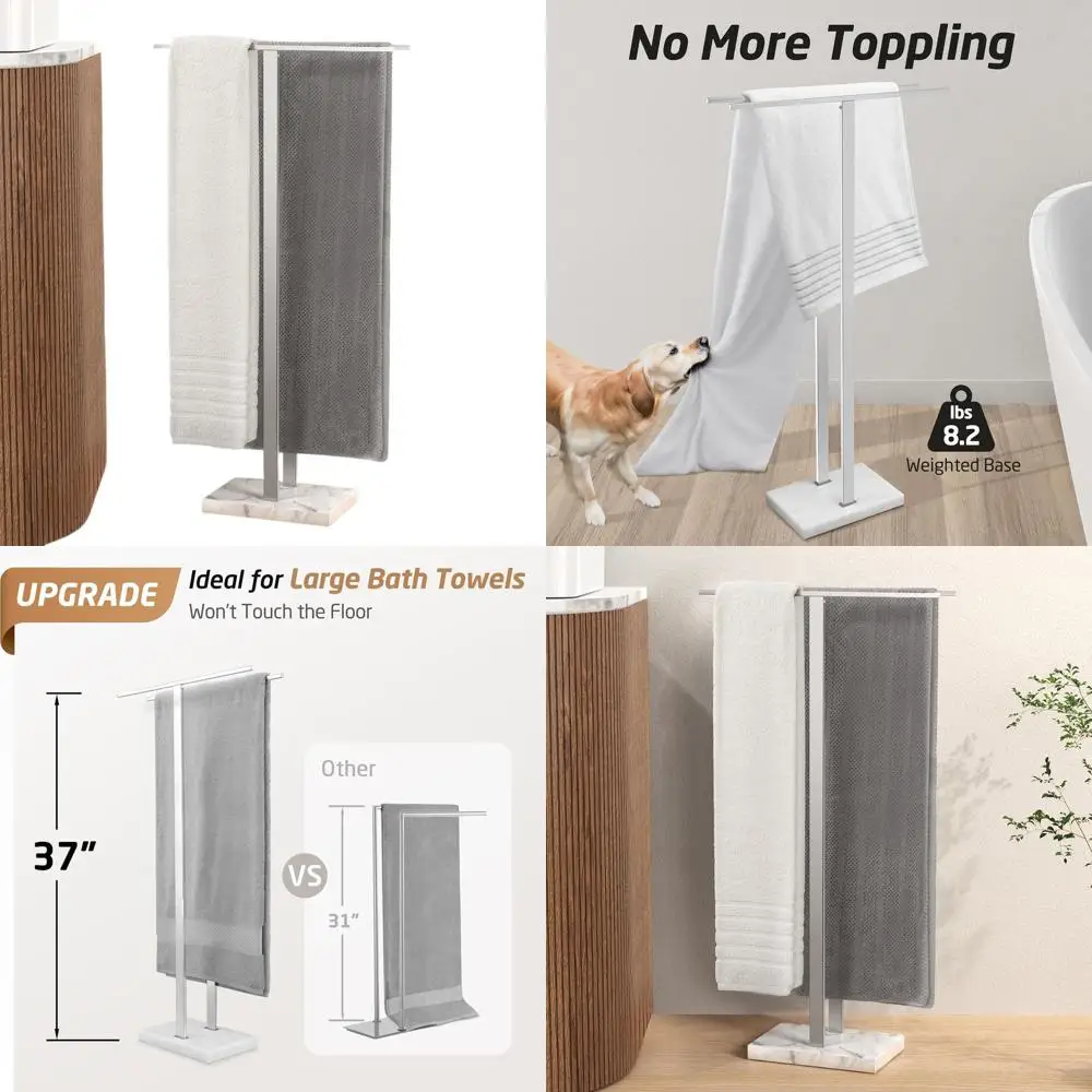 

Напольная вешалка для полотенец Marble Base 37 с одинаковой высотой полок, большой держатель для банных полотенец, полированная нержавеющая сталь 18/8