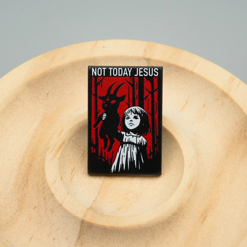 Nicht Heute Jesus Atheismus Satan Metall-Schlüsselanhänger Gruseliger Ziegenmädchen-Schlüsselring Sarkastischer Anhänger Atheistischer Humor Anti-Religiös Halloween G – Detail 4