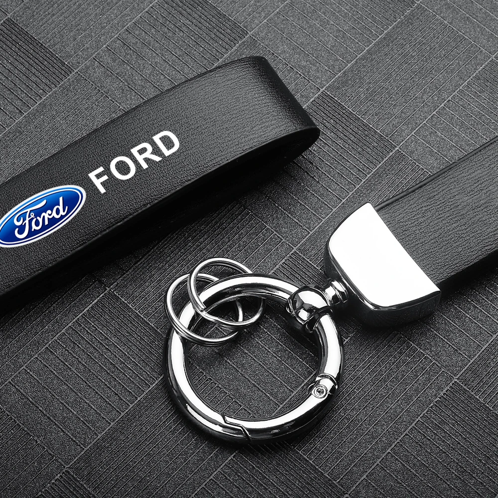 Car Luxury Leather  Logo Keychain Key Rings Key Holder Accessories For Ford Focus Mk2 MK3 MK7 MK4 Fiesta Ranger Mustang Kuga GTD view 3