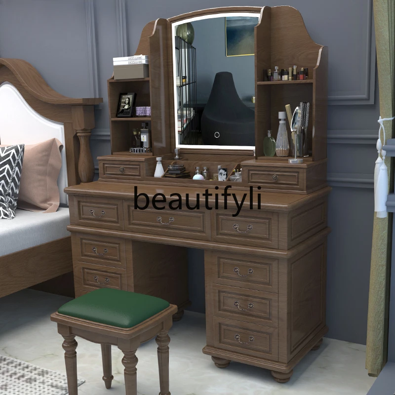 

Pure solid wood large size walnut American storage dresser with lamp