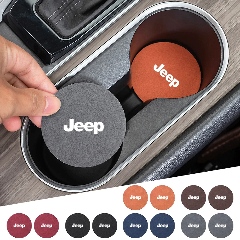 

Car Badge Coasters Suede Water Cup Bottle Holder Anti-slip Mats Accessories For JEEP Grand Cherokee Renegade Wrangler Compass