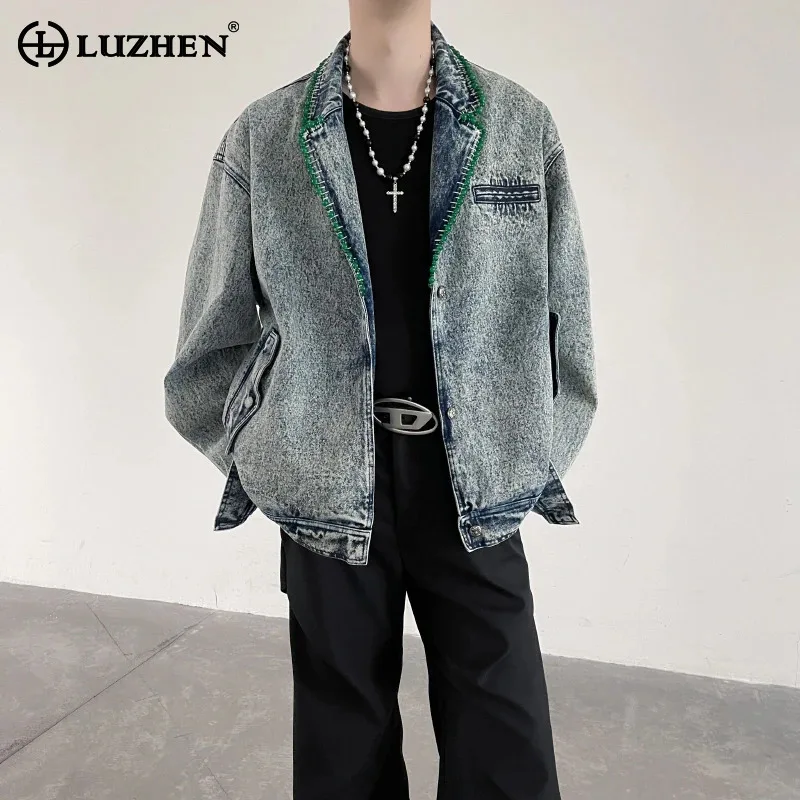 

LUZHEN модная винтажная стильная корейская красивая повседневная джинсовая куртка мужская осень 2025 новое оригинальное свободное повседневное пальто одежда JY3687