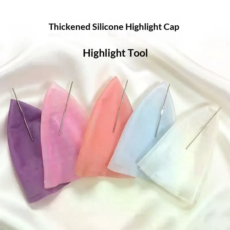 1 Set Highlight Dyeing Frosting Dyeing Hats Barber Hair Silicone Hair Coloring Cap Hook Needle Pink Professional Dyeing Tool