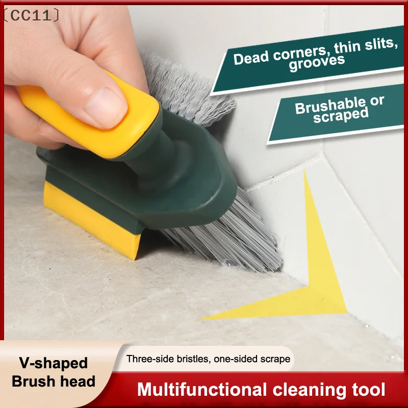 [[CC11] 4 في 1 على شكل حرف V فرشاة تنظيف الشقوق المطبخ بلاط الحمام فرشاة تنظيف الأرضيات نافذة الأخدود الزاوية منظف المرحاض