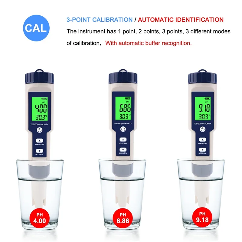 

A75T цифровой тестер качества воды TDS/EC/PH/измеритель солености/температуры синий и белый ABS для бассейнов, аквариумов, питьевой воды